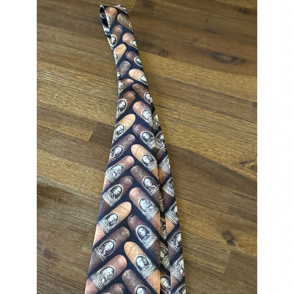 Vintage Ralph Marlin‎ 1997 Cigar Money Band Brown and Yellow Tie
